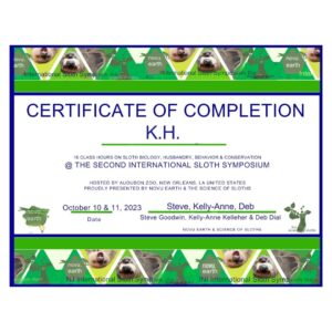 Certificate of Sloth Training - SeaQuest