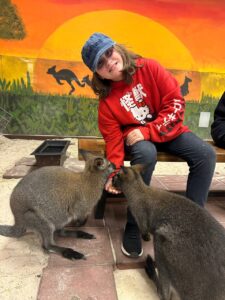 Girl feeds some wallabies at SeaQuest